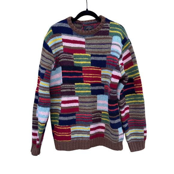 Beams Plus Japan Hand Knit Multi Color Patchwork Heavy Wool Pullover Sweater - Picture 1 of 5